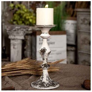 Distressed Look Metal Pillar Candle Holder 10.2 X 4.7 inches NEW Candle Not Incl